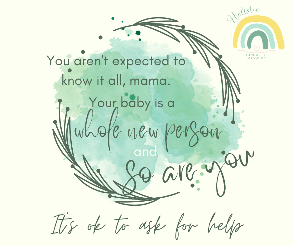 Graphic of encouraging words to a new mum reminding her that she is a whole new person too